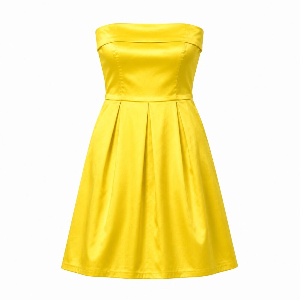 Jump Girl - Bright Yellow Y2K Strapless Fit & Flare Dress with Pockets - Sz 7-8